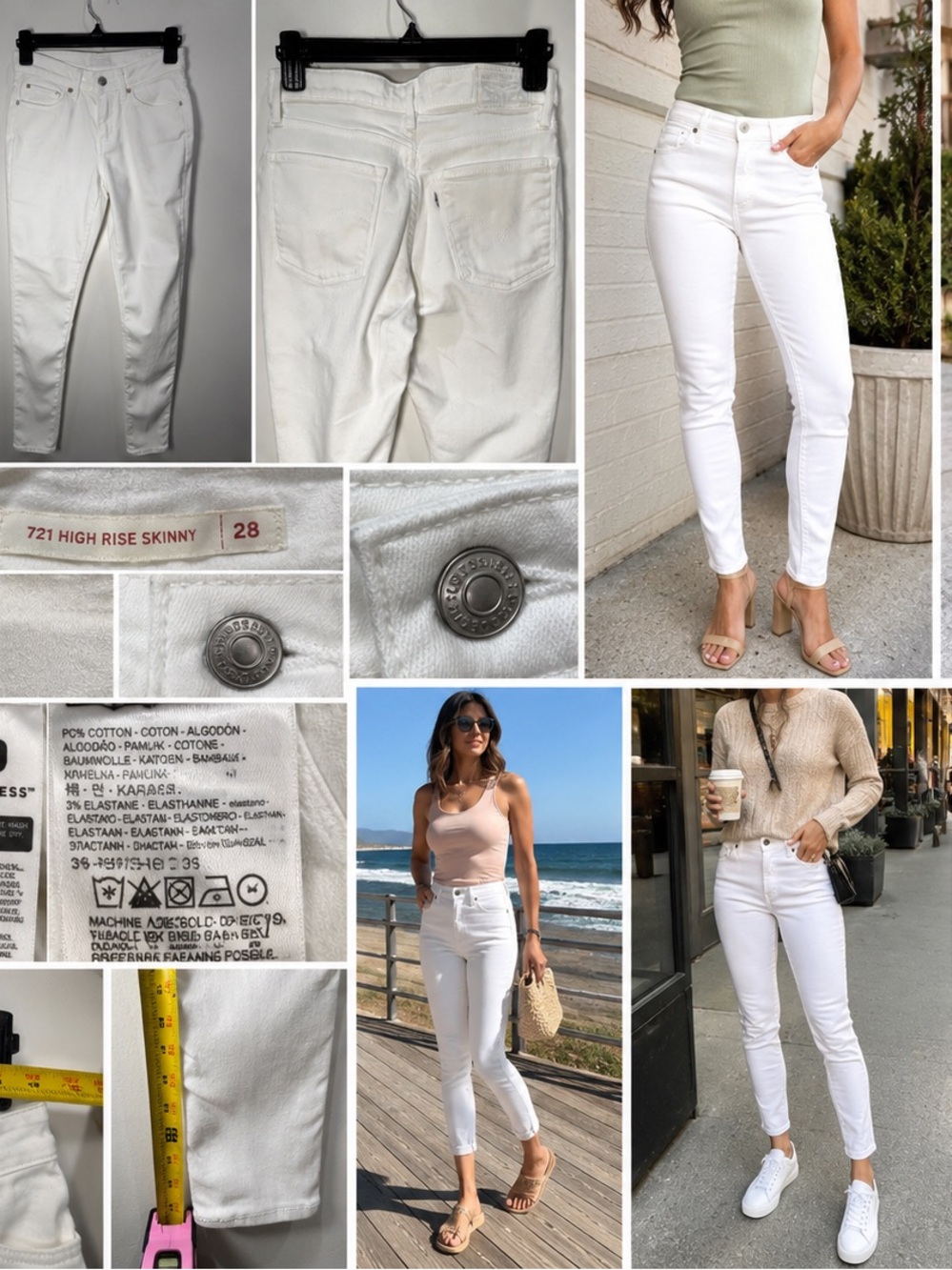 Levi’s 721 Jeans Women 28 White High Rise Skinny Stretch Ankle Y2K Denim W28 L28